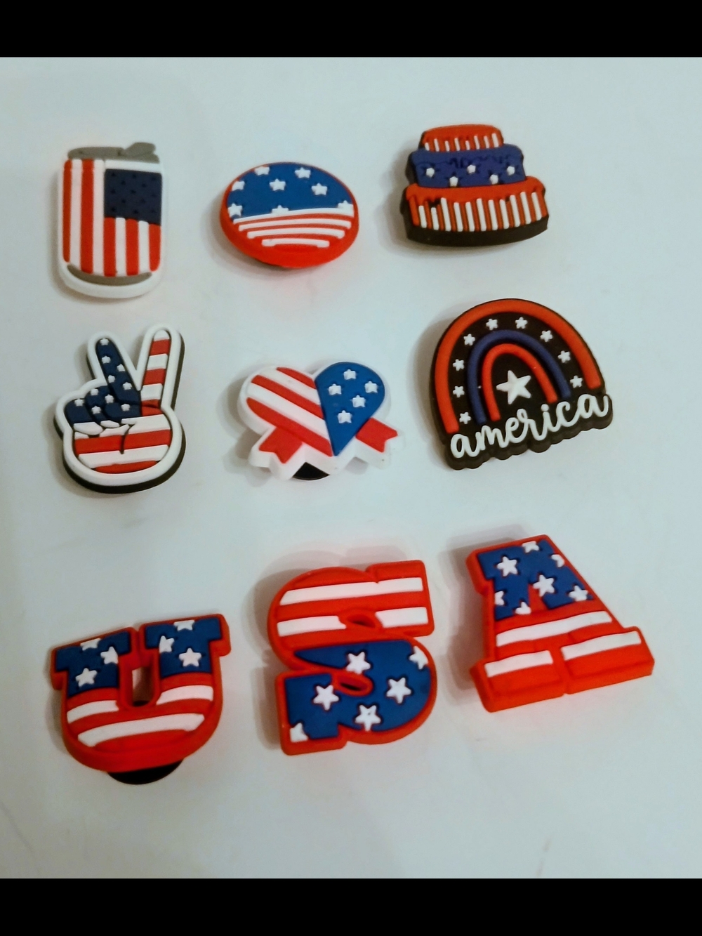 Patriotic USA American Flag Shoe Charms Set - Red White Blue